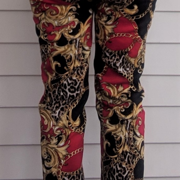 Boston Proper Red Print Pants Cotton Stretch 2 - Picture 7 of 8